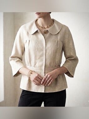 Semantiks Shimmer Linen Blazer Size 12 EUC - Cream/Gold 3/4 Sleeve